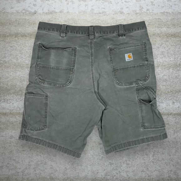 Vintage Carhartt Carpenter Shorts Sage Green Canvas Relaxed Fit Dungarees 90s